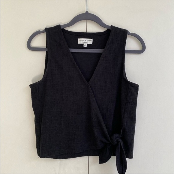 Madewell Black Linen Tie Front Top - Picture 1 of 2